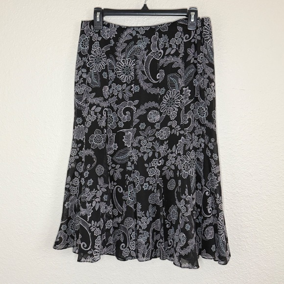 Pendleton Dresses & Skirts - Pendleton Women 8 Black Floral Print Silk Midi Skirt Y2K Fairy Grunge Whimsigoth